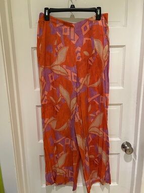 Silky orange patterned pants